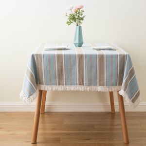 Beautiful <strong>Stripes</strong> Blue <strong>White</strong> with Tassels Fabric <strong>Table</strong> Decor Rustic Cotton Washable Printed Tablecloth for Wedding Party - Product Image 4