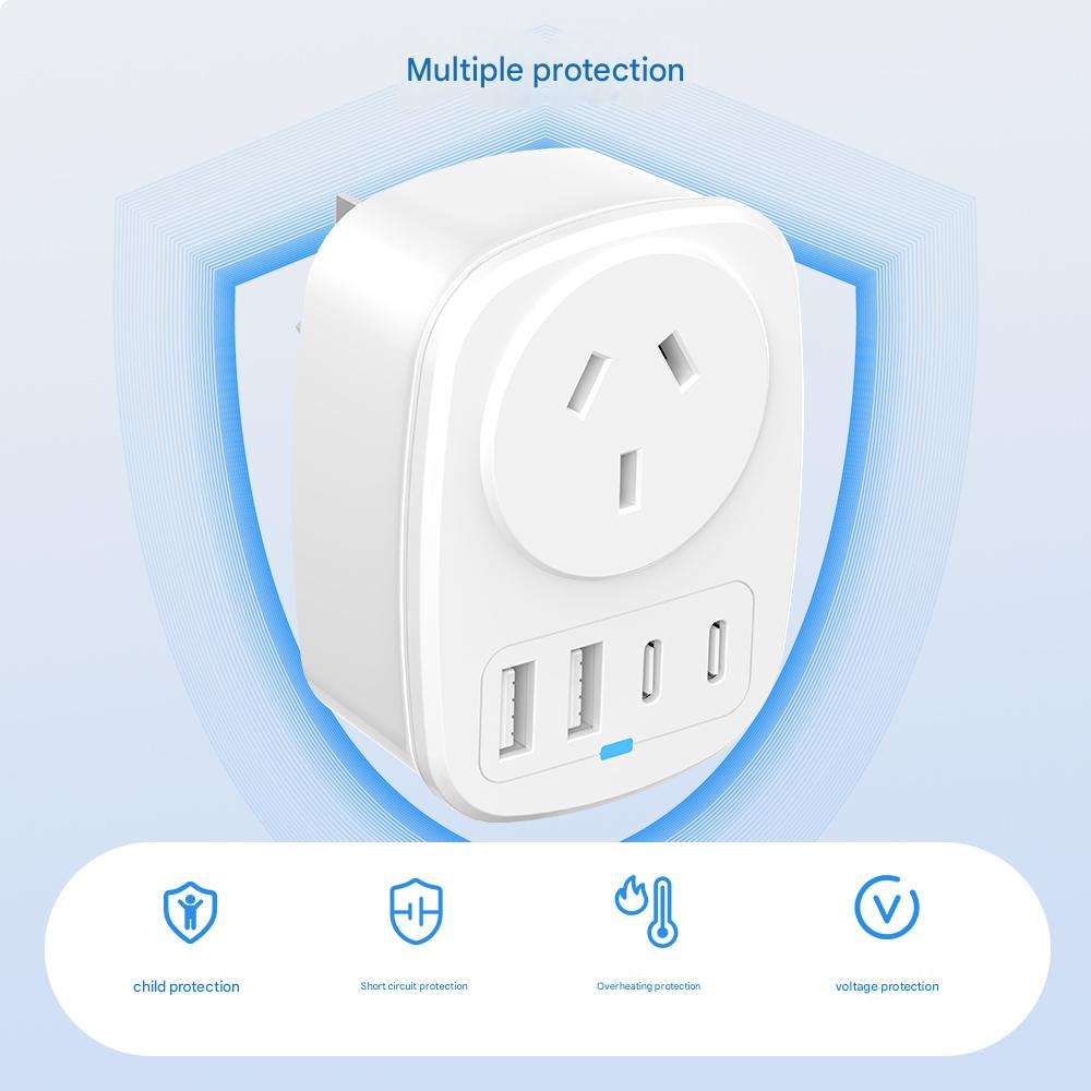 HONPNK for Australian Standard 18W Universal Mobile Phone Charging Adapter Multifunctional Travel Socket 2U2C Plug Adapter