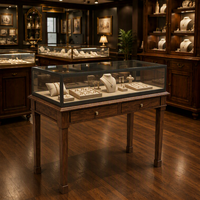 Vitrine à bijoux vintage en bois avec dessus en verre trempé, comptoir de présentation de bijoux de luxe pour boutique