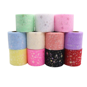 Nastro in Tulle di Poliestere Iridescente a Stella a Cinque Punte da 6 cm x 25 Iarde per Fiocchi Fai-da-te, Accessorio Decorativo per Capelli di Bambini, Feste e Regali - Product Image 1