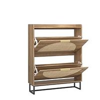 Meuble à chaussures moderne autoportant de style rustique en rotin avec poignées dorées dissimulées et pieds en métal, organisateur de rangement pour entrée