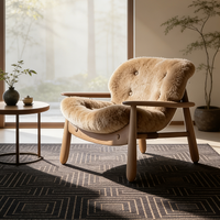 Fauteuil lounge moderne de luxe en peau de mouton, fauteuil d'appoint nordique en bois, fauteuil moelleux en fausse fourrure, canapé simple pour salon