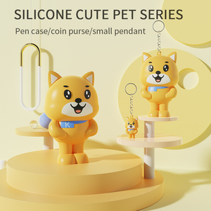Custom Stationery Organizer <b>Cute</b> <b>Bear</b> Pattern Silicone Pencil Bag Zipper Pencil case Coin Purse Keychain Set for Kids - Product Image 3