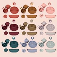 Ensemble repas pour bébé en silicone avec assiette divisée à ventouse, bavoir, bol, tapis de table, cuillère, tasse, alimentation, repas
