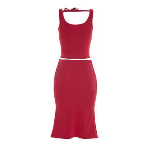 Viviblook D26ST028 Ensemble d'été pour femme Nouveau ensemble deux pièces avec gilet sans manches à nœud et jupe queue de poisson - Product Image 6