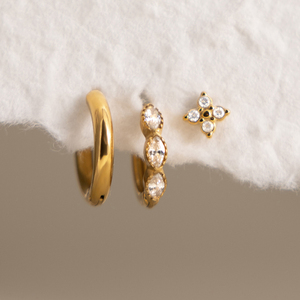 ชุดต่างหูเพชรซิร์โคเนียสีขาว 3 ชิ้น J&D Jewelry Sweet  ทอง 18K PVD สแตนเลสสตีลกันน้ำ รูปทรงมาร์คีส์แบบห่วงและแบบติดหูรูปโคลเวอร์ ของขวัญ - Product Image 4