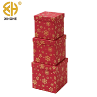 Boîte cadeau carrée empilable en carton recyclé écologique, motif flocon de neige rouge, boîte cadeau de Noël pour fête
