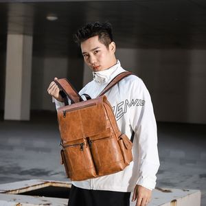 Custom logo College School Pu Rucksack <b>Men</b> Waterproof Back Pack Bag Zaino in Pelle High Capacity Pu <b>Leather</b> <b>Backpack</b> Bag - Product Image 4