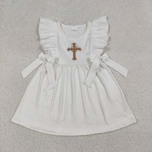En Stock, Ropa de Pascua para Niños, Vestido de Pascua para Niñas Pequeñas con Lazo Bordado y Encaje Beige - Product Image 2