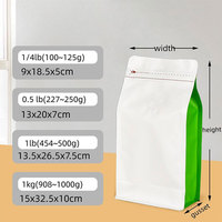Sac d'emballage pour café personnalisé de 2 lb, boîte, pochette, fond plat, sac d'emballage pour grains de café de 1 kg avec valve unidirectionnelle et fermeture éclair