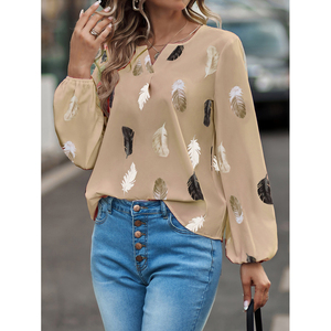 เสื้อยืดคอวีพิมพ์ลายแขนค้างคาวทรงหลวมสำหรับผู้หญิง เสื้อชีฟองแฟชั่นสำหรับฤดูใบไม้ผลิและฤดูร้อน - Product Image 6