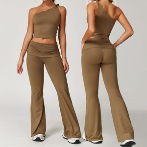 Phụ Nữ Của Tùy Chỉnh 2Pcs Phòng Tập Thể Dục Tập Thể Dục Thiết Lập Sanded Yoga Giản Dị Chạy Thể Thao Vest Thoáng Khí Chặt Chẽ Quần Eo - Product Image 2