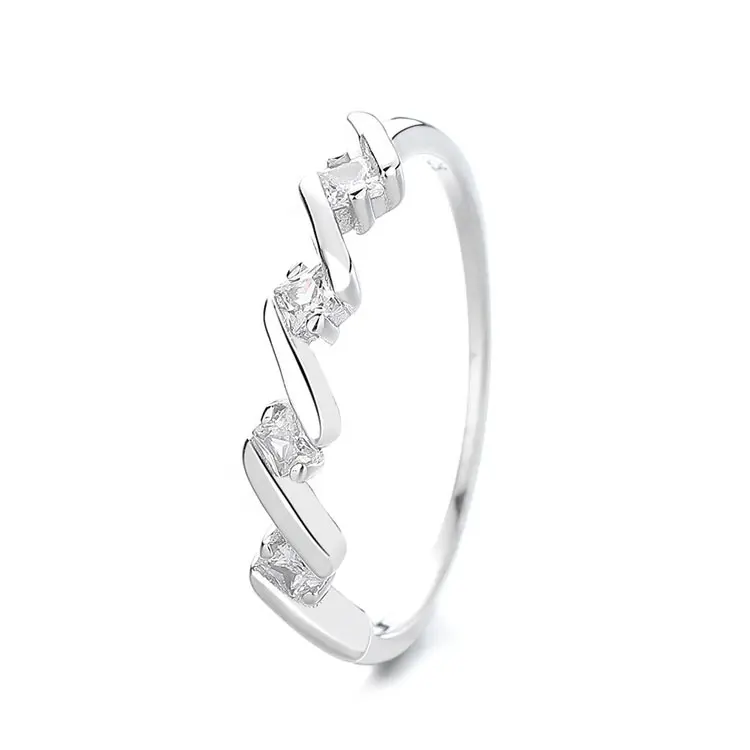 Argento Sterling 925 onda anello di Design fede nuziale con anelli di pietre preziose gioielli per le donne