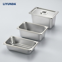 Liyunda 1/4 150mm Gastronorm GN Pan en acier inoxydable, récipient alimentaire pour buffet, matériau 201 304 avec couvercle pour hôtel et restaurant