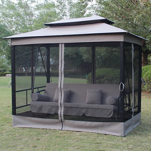 Modern Furniture Garden 3 Seats Outdoor <b>Patio</b> <b>Swing</b> Iron Steel Frame Double Roof Gazebo Daybed <b>Swings</b> with Curtains - Product Image 4