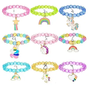 2022 GT pulsera Fashion Unicorn Heart Charms Diy Bulk Acrylic Transparent Cute Girls Handmade Rainbow Kids Beaded Bracelets