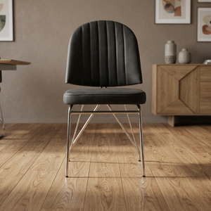 <b>Black</b> Color Premium Quality Modern Luxury Upholstered Dining Room <b>Chair</b> with Metal Base - Product Image 2