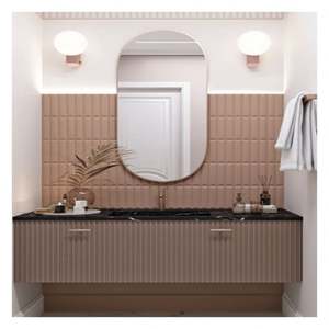 Mueble de Baño de Diseño Italiano con Superficie Lacada, Mueble de Baño con Gabinete, Lavabo de Pared, Lavabo de Piedra - Product Image 1