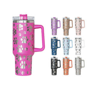 Insulated Water <b>Bottle</b> 40oz Stainless Steel Laser Cat Paw Design Travel Tumbler With Handle Customizable Logo - Product Image 2