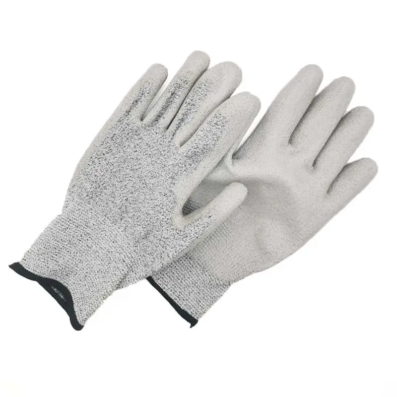 High Quality 13G EN388 4542 Level 3 4 5 Knife Non Anti-cut Proof Construction A5 HPPE PU Coated Cut Resistant Safety Gloves