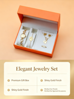 Ensemble de bijoux en acier inoxydable pour femmes avec logo personnalisé, 5 pièces, plaqué or 18 carats, montre en quartz, coffret cadeau de luxe, cadeau minimaliste moderne