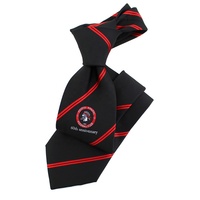 Football Club Anniversaire Hommes Cravates Polyester Jacquard Tissé Logo Personnalisé Chine Rouge Noir Rayé Cravate pour la Vente en Gros