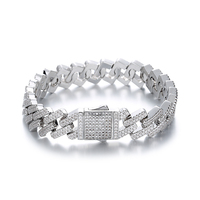 Bracelet cubain pour hommes, en plaqué argent, maille en chaîne, Hip Hop rappeur, bijoux en diamant glacé