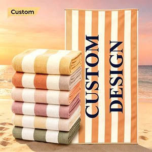 Grande serviette de plage en coton rayée, personnalisable avec votre design, absorbante, séchage rapide, pour la piscine et les voyages - Product Image 1