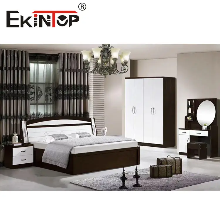 Ekintop Set Furniture Kamar Tidur, Tempat Tidur Ratu Hitam Ukuran King, Tempat Tidur Kayu Provinsi Rumah