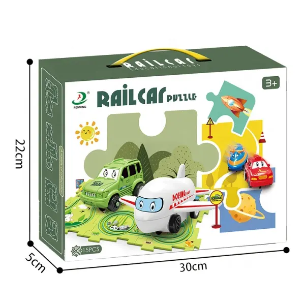 Trẻ em tự làm đường sắt xe câu đố phim hoạt hình nhỏ đường sắt điện xe đồ chơi nhựa lắp ráp theo dõi xe thiết lập