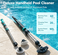 Aspirateur de piscine sans fil à perche télescopique pour piscines enterrées, aspirateur de piscine portatif pour spas/bains à remous avec brosse ronde électrique