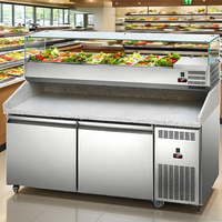 Table de préparation à pizza professionnelle en acier inoxydable à double température, comptoir réfrigéré en marbre pour pizzas, vitrine réfrigérée à refroidissement par air