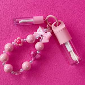 Trendy Pink <b>Mini</b> <b>Lip</b> <b>Gloss</b> Tube Keychain With Beaded Chain DIY Cosmetic Packaging Customizable <b>Lip</b> <b>Gloss</b> Container Customized - Product Image 3