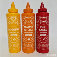 Bouteille souple en PE de 250ML, 300ML, 350ML, 500ML avec bouchon à clapet pour salade, confiture, sauce piquante, ketchup, BBQ, chili