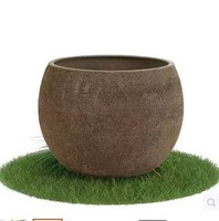 Pot de fleurs en ciment glacé vietnamien - Jarre ronde - Jardinière - Poterie d'intérieur/extérieur - Vase à plantes - Écologique - Trou de drainage