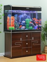Aquarium Moderne de Luxe pour Poissons Rouges avec Pompes à Eau, Forme Irrégulière, Autoportant, LED Multicolore, en Verre, pour Salon