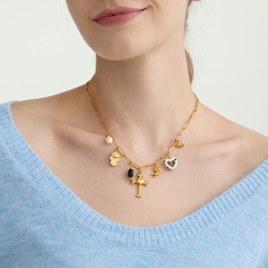 Colgantes con forma de cruz, collar de acero inoxidable chapado en oro con perla de agua dulce para mujer, regalo de joyería - Product Image 3
