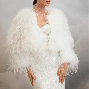 YR1113 Acepta Pedidos Personalizados de Todo Tipo de Productos de Plumas de Avestruz, Chaqueta de Avestruz Real de Lujo para Novias y Fiestas - Product Image 1