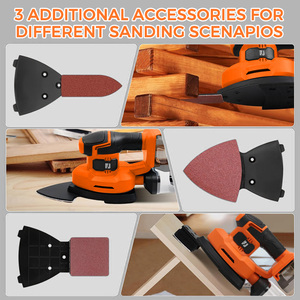 Sander de précision sans fil 20V, 13000 tr/min, sander électrique de type souris avec collecteur de poussière, 6 accessoires, 24 papiers abrasifs pour les espaces restreints - Product Image 4