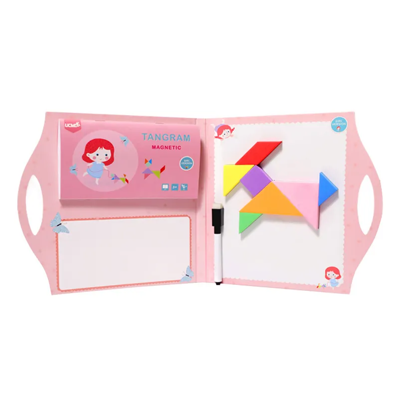 New design Girls Design Book Cartoon Pink Magnetic Tangram magnet jigsaw puzzle