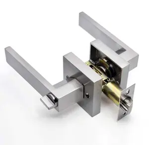Contemporary Square/Round Privacy Lever Door Handle Easy to Open Locking Lever for Bedroom or Bathroom Heavy Duty