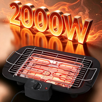 Barbecue au charbon de bois 2000W, portable, pliable, multifonction, réglable en hauteur, antiadhésif, style Char-Broil, pour cuisson sur brochettes, intérieur/extérieur