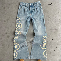 Veste en jean personnalisée avec broderie d'appliques Patch Veste vieillie Pantalon de survêtement en jean lavé Ensemble veste en jean et pantalon de survêtement
