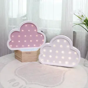 Nordic wall decoration wooden white blue pink cloud shaped LED small night lights for kids room