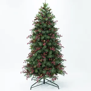 Fournitures de décoration de Noël 5ft 6ft 7ft pinecone houx berry PVC pin arbres de Noël artificiels