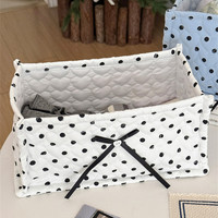 Panier de rangement matelassé à pois carrés en tissu écologique, pliable, pour la décoration intérieure, organisateur de bureau, avec nœud pour cosmétiques et articles divers