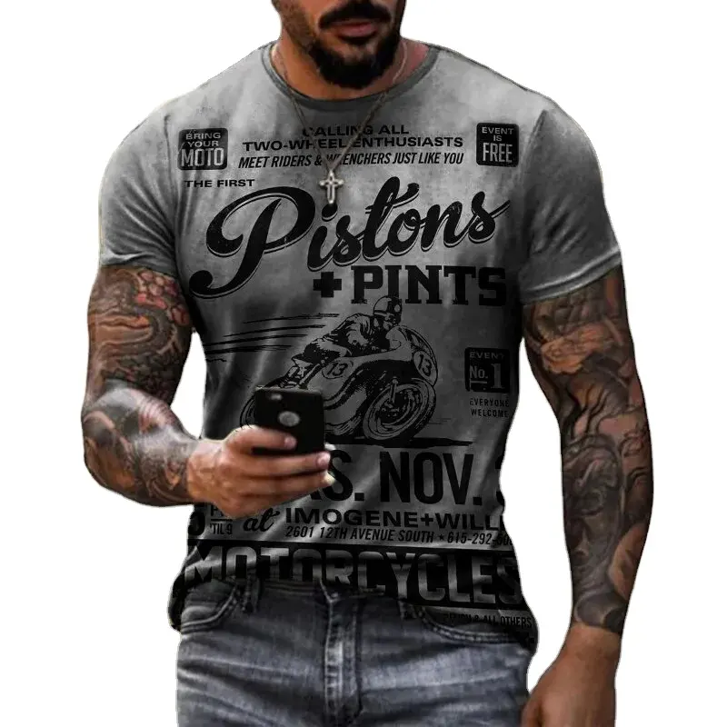 3D áo phông cho nam giới cổ điển dầu T-Shirt đường phố thời trang in ngắn tay lỏng lẻo quá khổ xe máy thời trang đường phố áo Tees