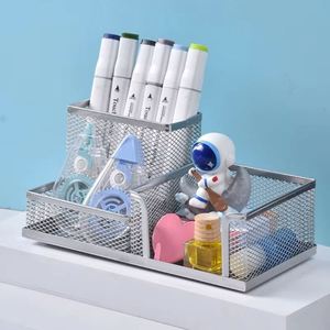 Mesh Desk Organizer <b>Office</b> <b>Supplies</b> Caddy 3 Compartments with Drawer Black Pen Storage <b>Office</b> <b>Supplies</b> Storage Metal Bucket - Product Image 4