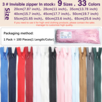 OCO Zipper Factory en stock 3 # Bande tissée en dentelle pour dissimuler la fermeture à glissière en nylon multicolore Fermetures à glissière invisibles pour vêtements