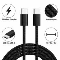 Cable de Extensión USB Tipo C de Carga Rápida 3A de 60W, Trenzado de Nailon Negro, Personalizado de Fábrica, 1m 2m 3m, Transferencia de Datos para iPhone y Android